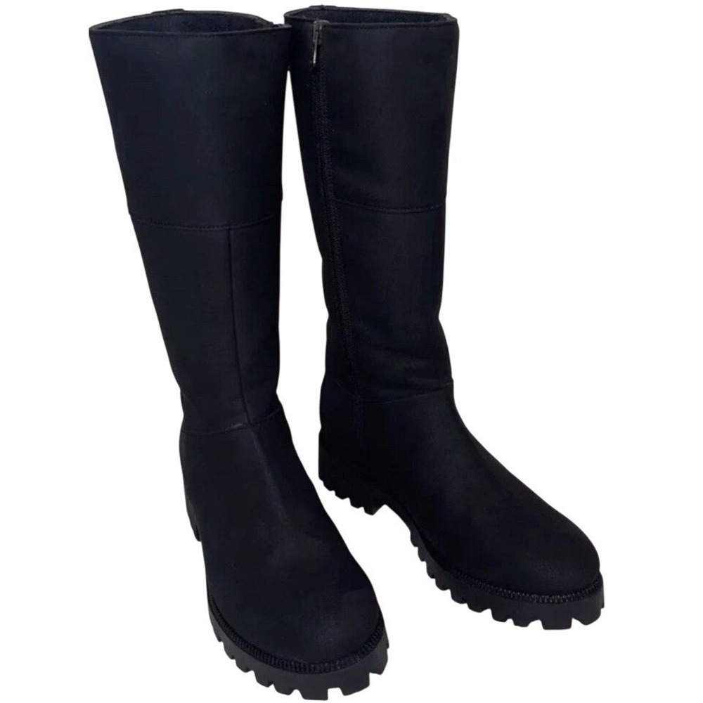 Novacas Womens‎ Black Suede Knee High Boots Lug Sole Side Zip Fashion Sz 38